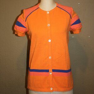 MARNI ORANGE PURPLE PIPING SHORT SLEEVE BUTTON DOWN SHIRT TOP - EU42 MEDIUM US6